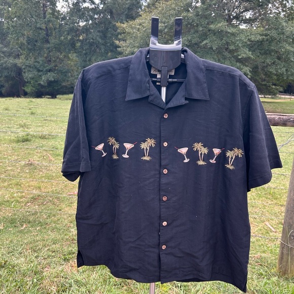 Joe marlin BlackCasual Button Down Shirt with palm tree embroidery size large - Picture 1 of 6